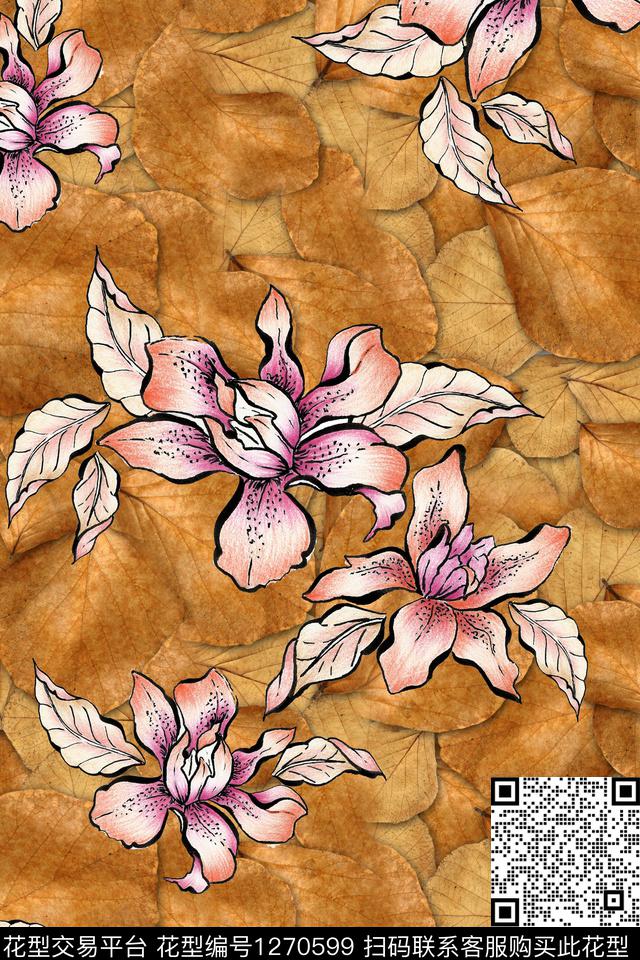 艺术中老年绿植树叶数码印花华亿平台下载（图片编号: 1270599） - 瓦栏（Walan）