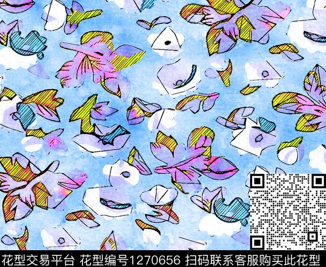 水彩花卉手绘数码印花华亿平台下载（图片编号: 1270656） - 瓦栏（Walan）