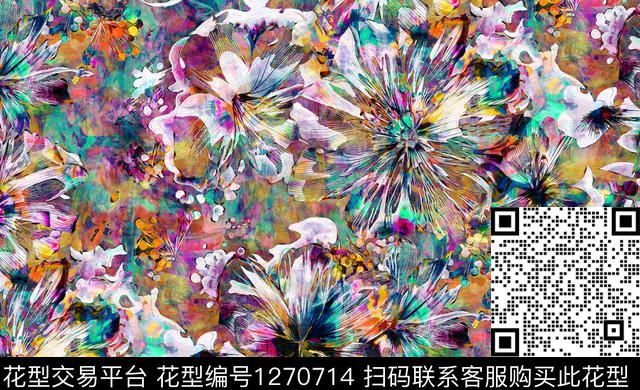 花卉手绘I数码印花华亿平台下载（图片编号: 1270714） - 瓦栏（Walan）