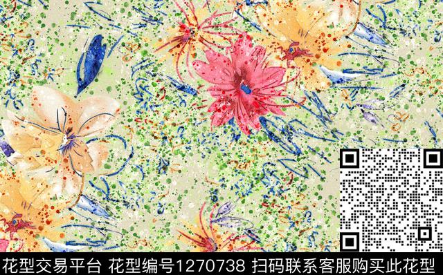 花卉手绘速写草图数码印花华亿平台下载（图片编号: 1270738） - 瓦栏（Walan）