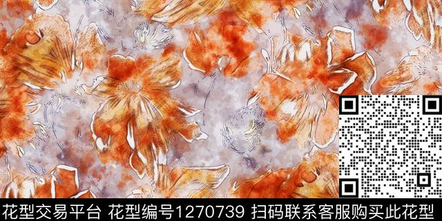 花卉手绘速写草图数码印花华亿平台下载（图片编号: 1270739） - 瓦栏（Walan）