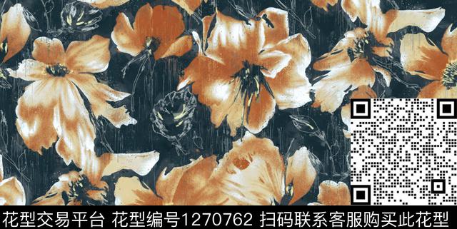 花卉抽象手绘数码印花华亿平台下载（图片编号: 1270762） - 瓦栏（Walan）