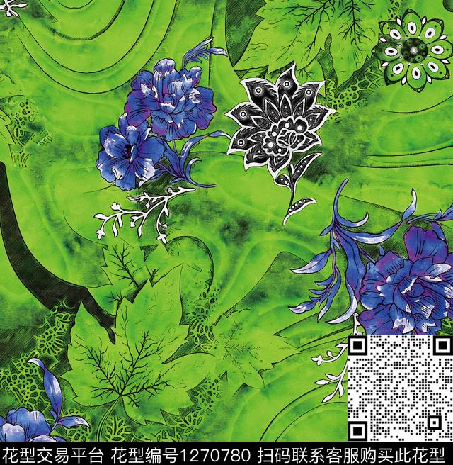 水彩花卉手绘数码印花华亿平台下载（图片编号: 1270780） - 瓦栏（Walan）