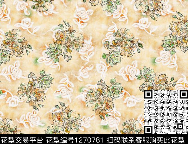 水彩花卉手绘数码印花华亿平台下载（图片编号: 1270781） - 瓦栏（Walan）