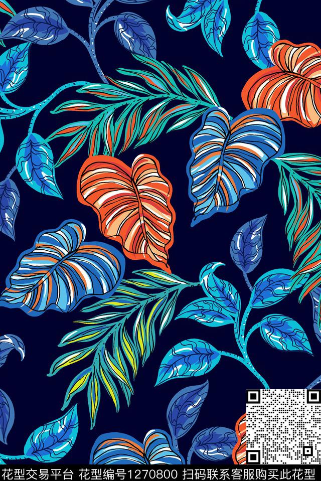 绿植树叶大牌风热带华亿平台传统印花华亿平台下载（图片编号: 1270800） - 瓦栏（Walan）