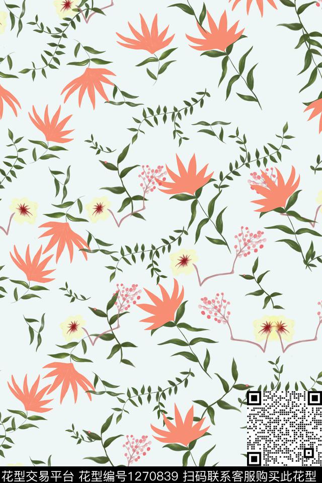 花卉植物小清新传统印花华亿平台下载（图片编号: 1270839） - 瓦栏（Walan）