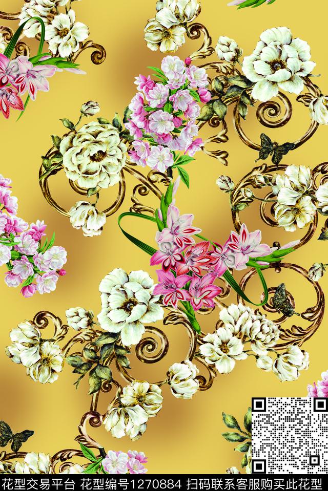 旗袍古典花纹小碎花数码印花华亿平台下载（图片编号: 1270884） - 瓦栏（Walan）