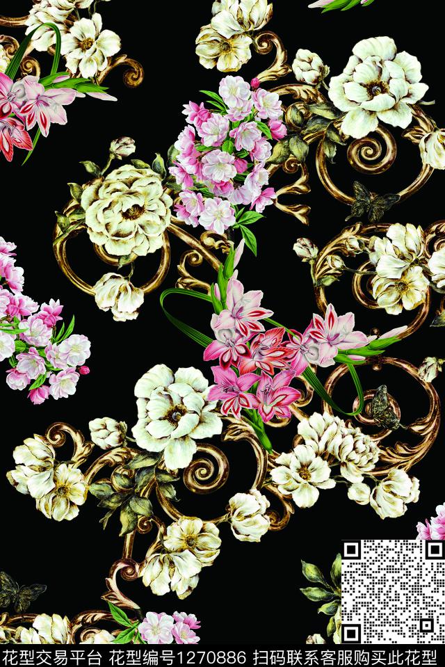 旗袍古典花纹小碎花数码印花华亿平台下载（图片编号: 1270886） - 瓦栏（Walan）