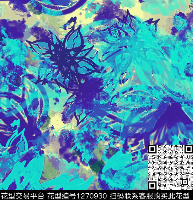 绘画花卉抽象数码印花华亿平台下载（图片编号: 1270930） - 瓦栏（Walan）
