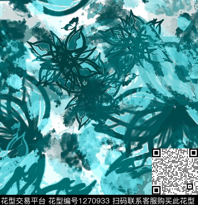 绘画花卉抽象数码印花华亿平台下载（图片编号: 1270933） - 瓦栏（Walan）
