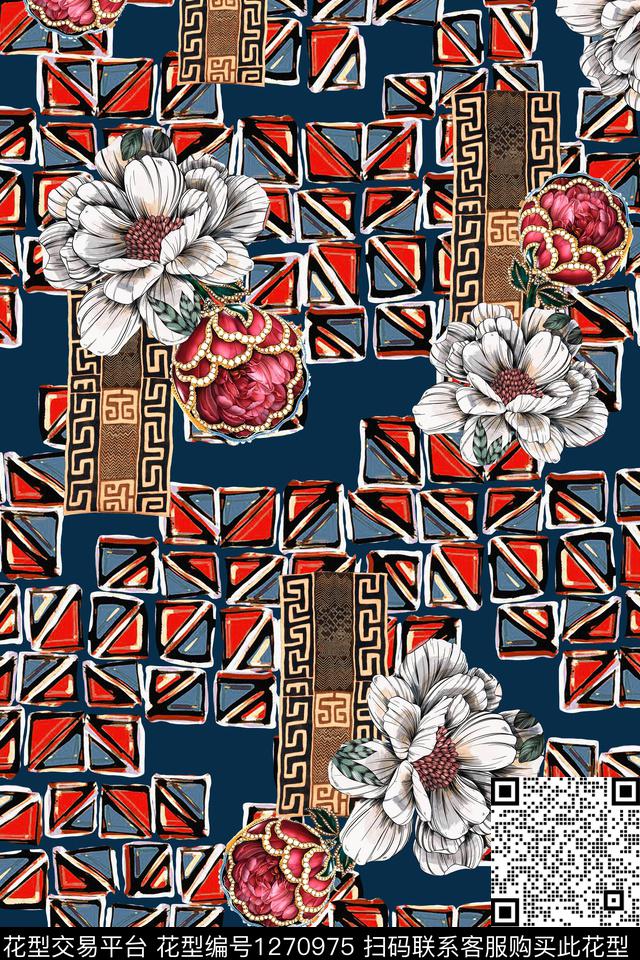 数码华亿平台几何花卉数码印花华亿平台下载（图片编号: 1270975） - 瓦栏（Walan）