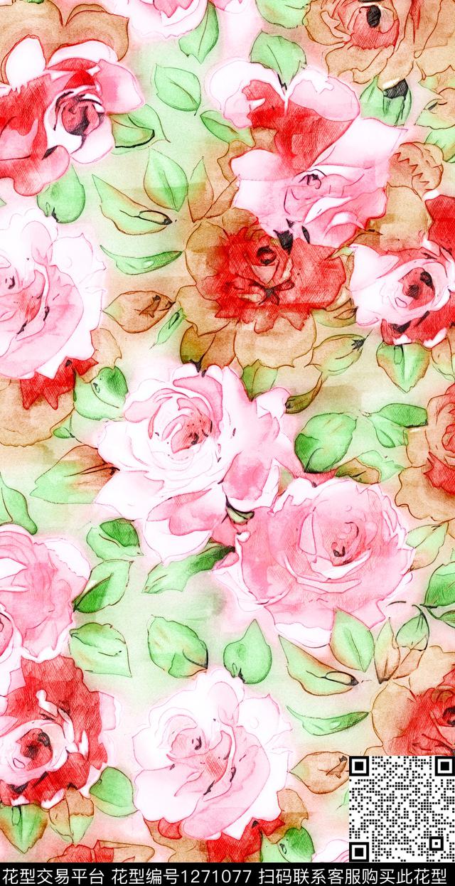 花卉手绘速写草图数码印花华亿平台下载（图片编号: 1271077） - 瓦栏（Walan）