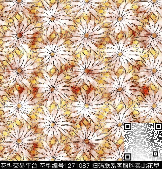 花卉手绘速写草图数码印花华亿平台下载（图片编号: 1271087） - 瓦栏（Walan）