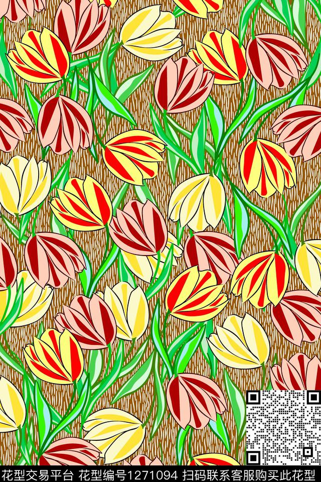 花卉郁金香小碎花传统印花华亿平台下载（图片编号: 1271094） - 瓦栏（Walan）