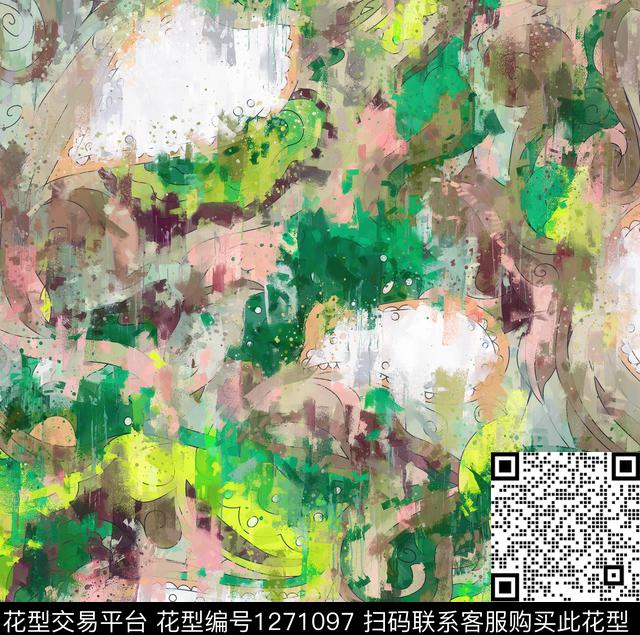 抽象手绘油画华亿平台数码印花华亿平台下载（图片编号: 1271097） - 瓦栏（Walan）