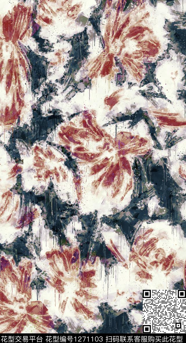 油画华亿平台花卉抽象数码印花华亿平台下载（图片编号: 1271103） - 瓦栏（Walan）