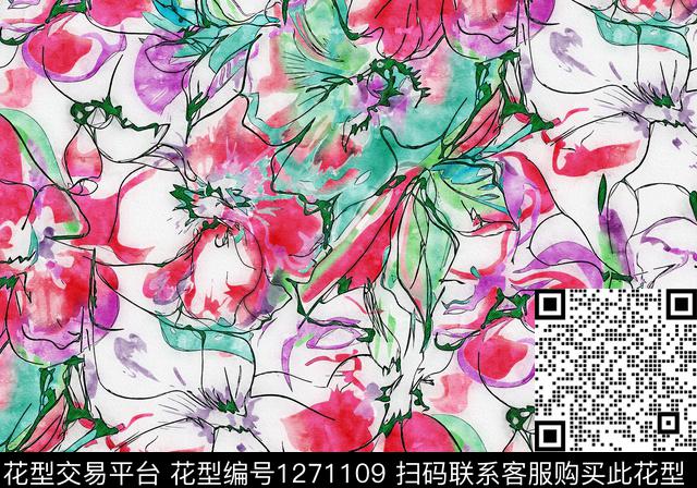 水彩花卉手绘数码印花华亿平台下载（图片编号: 1271109） - 瓦栏（Walan）