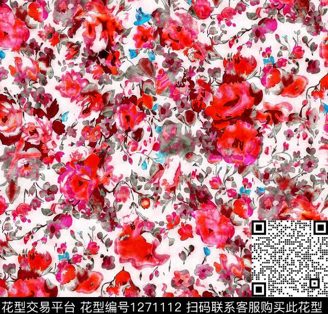 水彩花卉手绘数码印花华亿平台下载（图片编号: 1271112） - 瓦栏（Walan）
