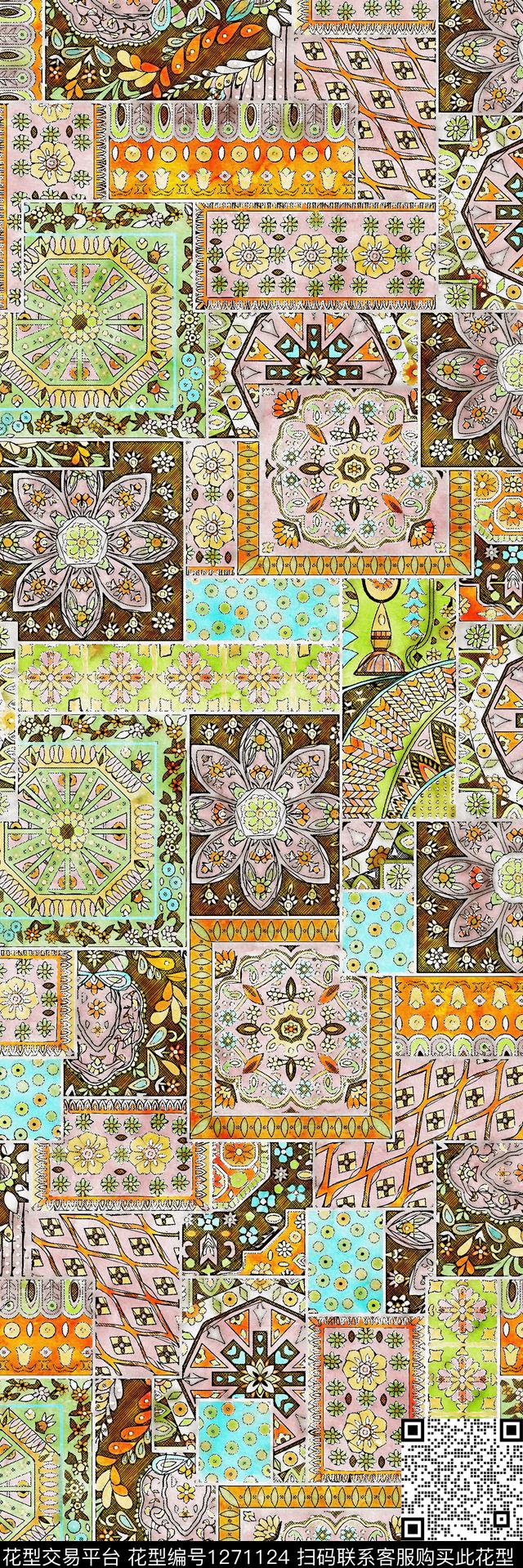 水彩手绘民族风数码印花华亿平台下载（图片编号: 1271124） - 瓦栏（Walan）