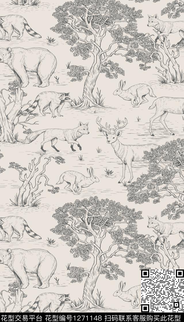 简约大牌风素描传统印花华亿平台下载（图片编号: 1271148） - 瓦栏（Walan）