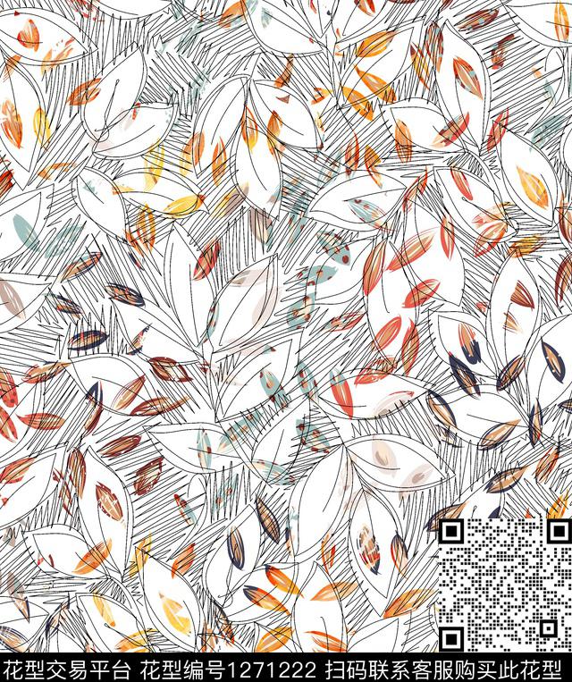 女装花卉绿植树叶传统印花华亿平台下载（图片编号: 1271222） - 瓦栏（Walan）