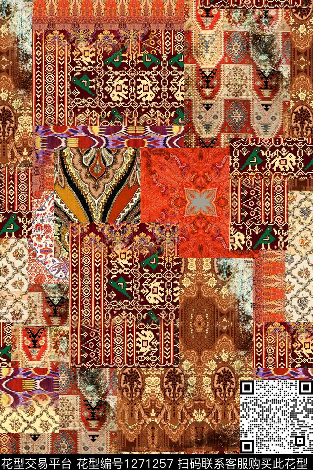 复古几何抽象数码印花华亿平台下载（图片编号: 1271257） - 瓦栏（Walan）