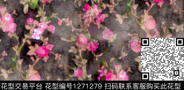 水彩花卉手绘数码印花华亿平台下载（图片编号: 1271279） - 瓦栏（Walan）