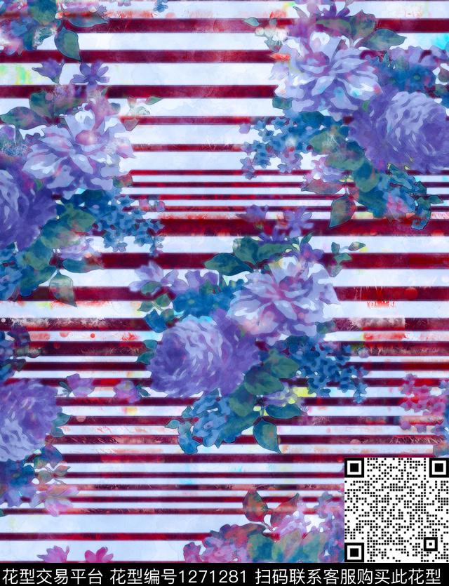 水彩花卉手绘数码印花华亿平台下载（图片编号: 1271281） - 瓦栏（Walan）