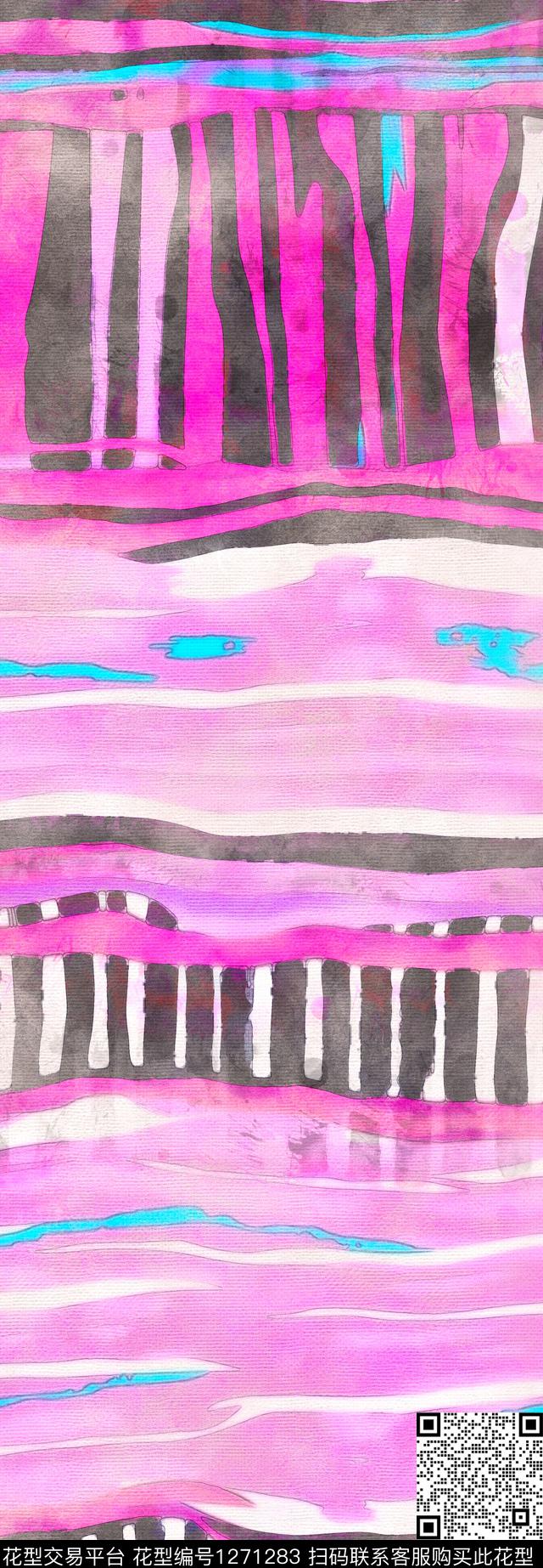 水彩手绘条纹数码印花华亿平台下载（图片编号: 1271283） - 瓦栏（Walan）