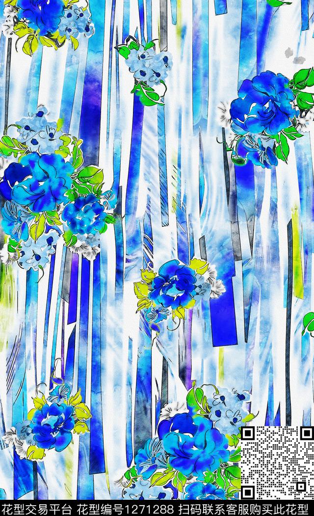 水彩花卉手绘数码印花华亿平台下载（图片编号: 1271288） - 瓦栏（Walan）