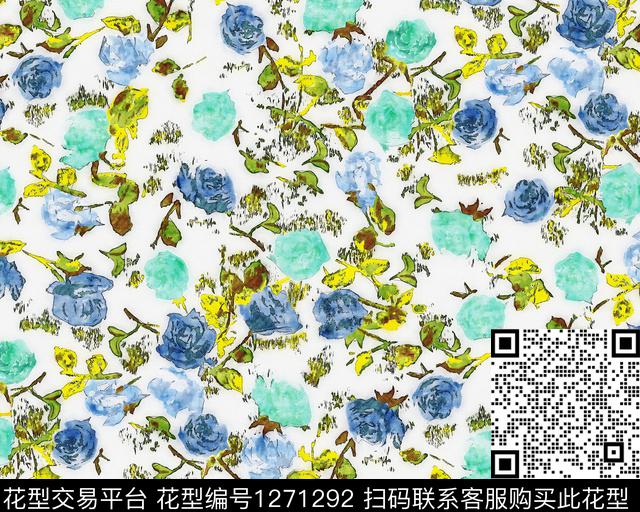 水彩花卉手绘数码印花华亿平台下载（图片编号: 1271292） - 瓦栏（Walan）