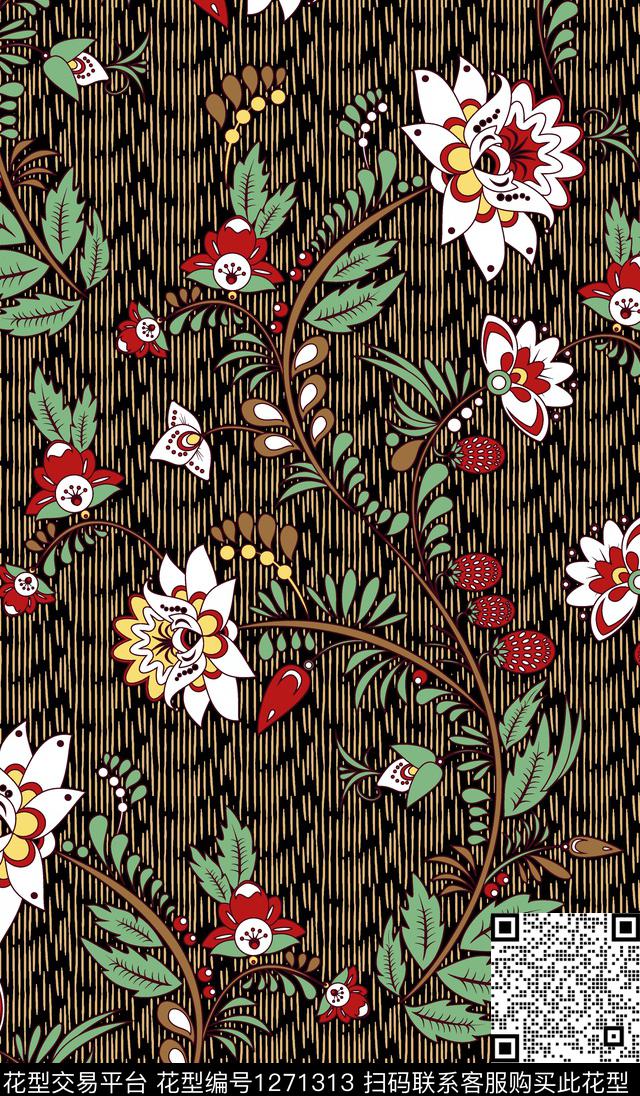 花卉绿植树叶传统印花华亿平台下载（图片编号: 1271313） - 瓦栏（Walan）
