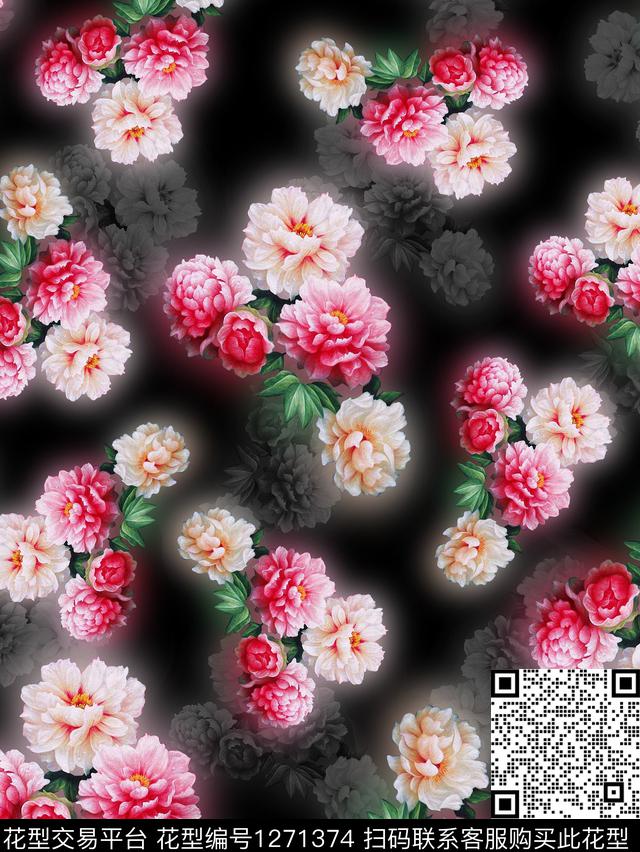 旗袍朦胧花卉满版花卉数码印花华亿平台下载（图片编号: 1271374） - 瓦栏（Walan）