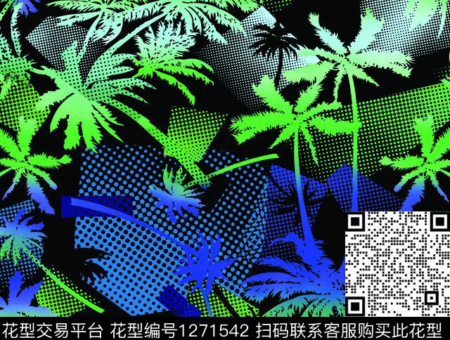 椰子树大牌风抽象传统印花华亿平台下载（图片编号: 1271542） - 瓦栏（Walan）