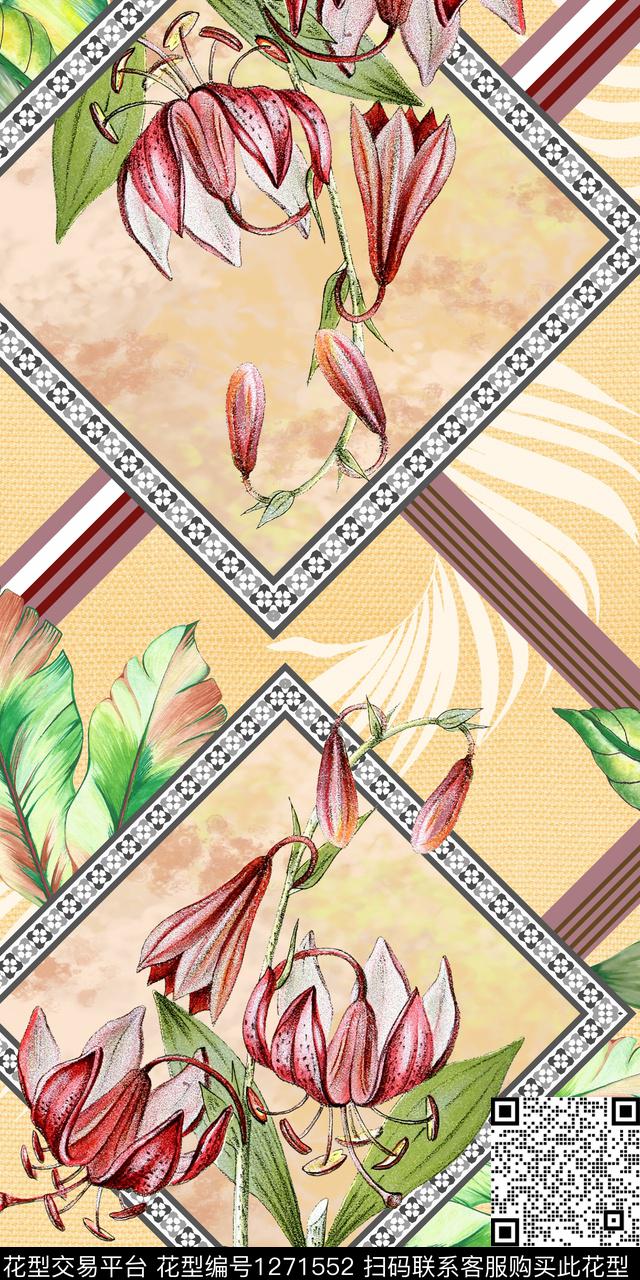 花卉格子热带华亿平台数码印花华亿平台下载（图片编号: 1271552） - 瓦栏（Walan）