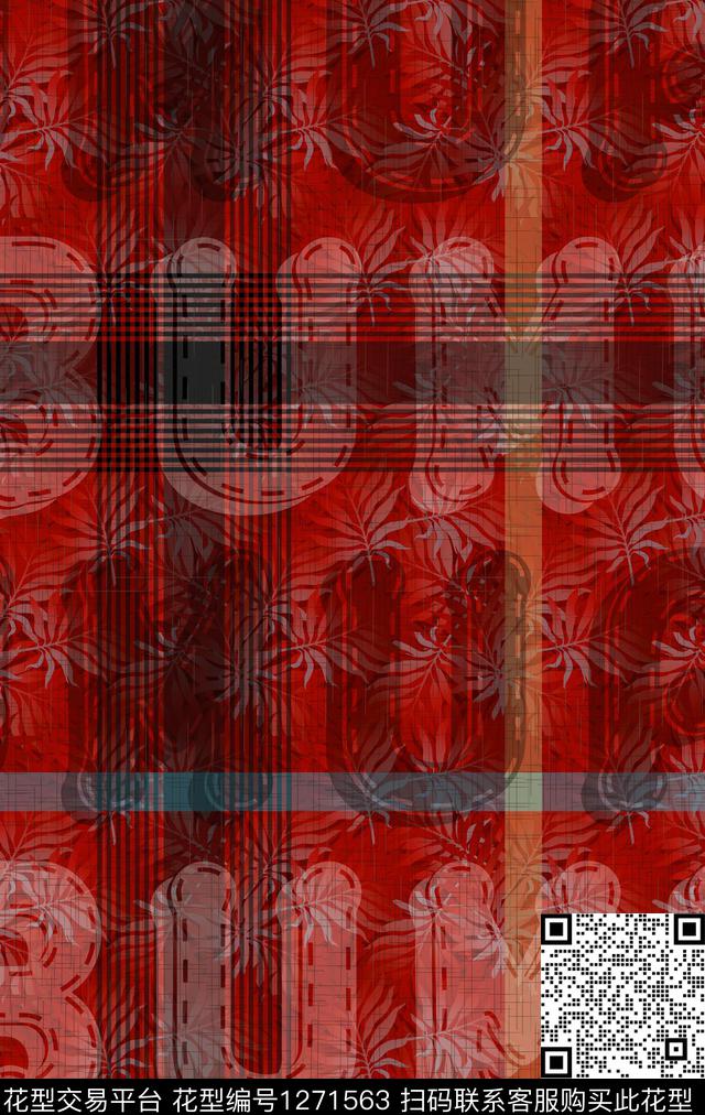 定位花格子字母数码印花华亿平台下载（图片编号: 1271563） - 瓦栏（Walan）