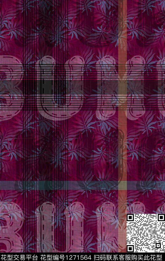 定位花格子字母数码印花华亿平台下载（图片编号: 1271564） - 瓦栏（Walan）