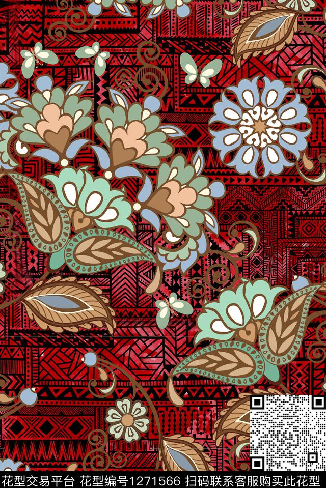 复古真丝民族风数码印花华亿平台下载（图片编号: 1271566） - 瓦栏（Walan）