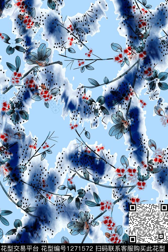 绘画花卉大牌风数码印花华亿平台下载（图片编号: 1271572） - 瓦栏（Walan）