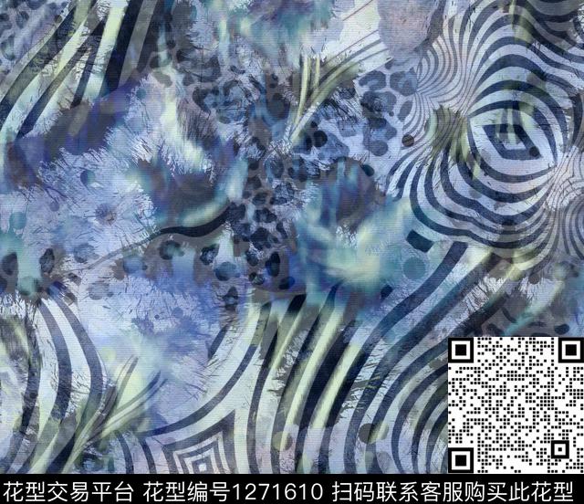 水彩豹纹手绘数码印花华亿平台下载（图片编号: 1271610） - 瓦栏（Walan）