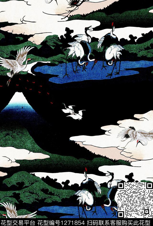 仙鹤树数码印花华亿平台下载（图片编号: 1271854） - 瓦栏（Walan）