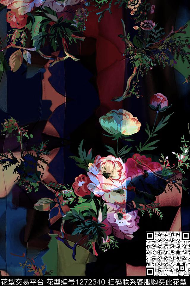数码华亿平台花卉大牌风数码印花华亿平台下载（图片编号: 1272340） - 瓦栏（Walan）