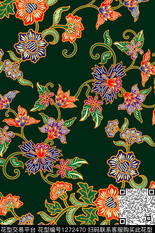 复古花卉大牌风数码印花华亿平台下载（图片编号: 1272470） - 瓦栏（Walan）