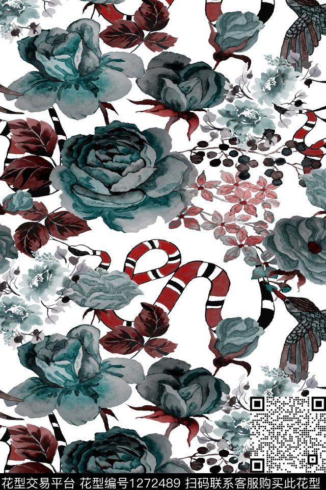 水彩花卉绿植树叶数码印花华亿平台下载（图片编号: 1272489） - 瓦栏（Walan）