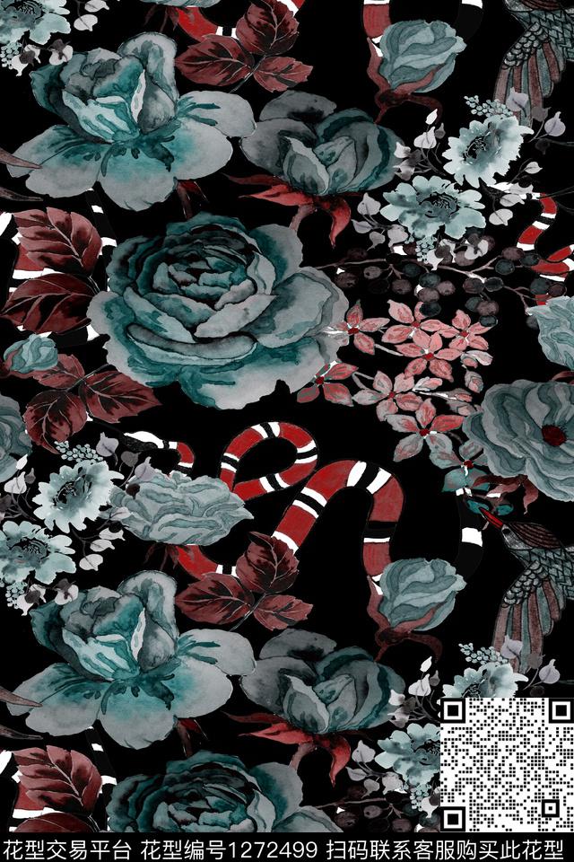 水彩花卉绿植树叶数码印花华亿平台下载（图片编号: 1272499） - 瓦栏（Walan）