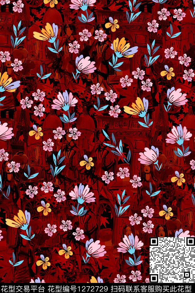 复古花卉真丝数码印花华亿平台下载（图片编号: 1272729） - 瓦栏（Walan）