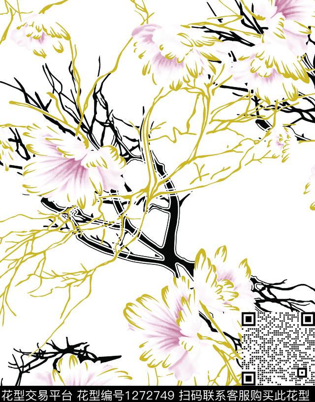 树枝大牌风抽象传统印花华亿平台下载（图片编号: 1272749） - 瓦栏（Walan）