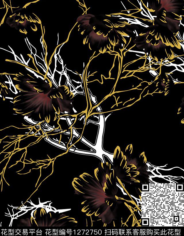 树枝大牌风抽象传统印花华亿平台下载（图片编号: 1272750） - 瓦栏（Walan）