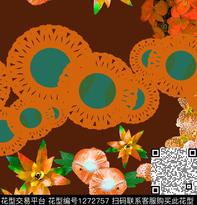 几何花卉抽象数码印花华亿平台下载（图片编号: 1272757） - 瓦栏（Walan）