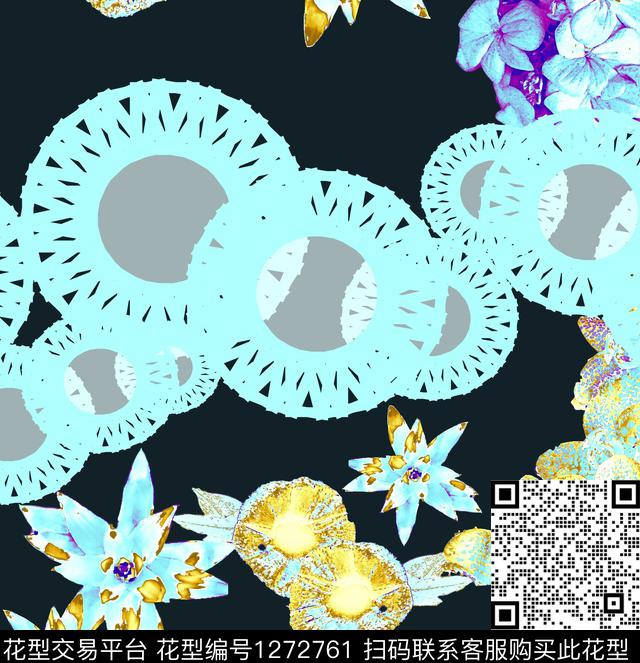 几何花卉抽象数码印花华亿平台下载（图片编号: 1272761） - 瓦栏（Walan）